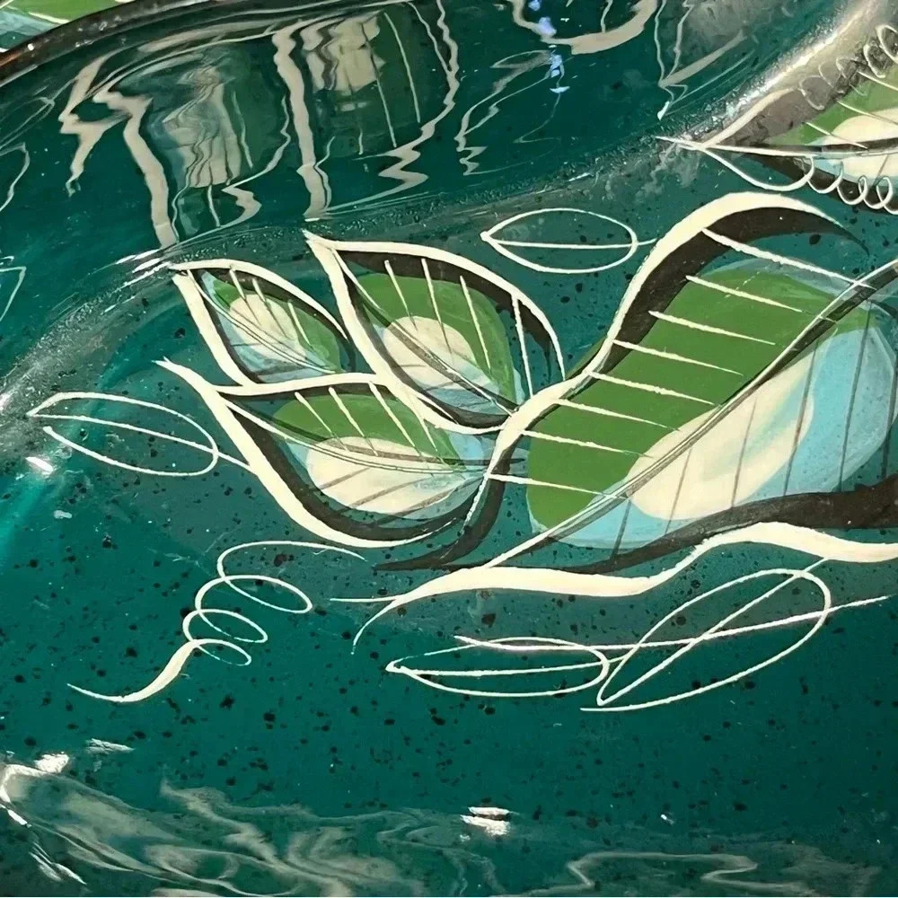 Sascha Brastoff Leaves Pottery Sectioned Forest Green 10” Bowl - Picture 3 of 5